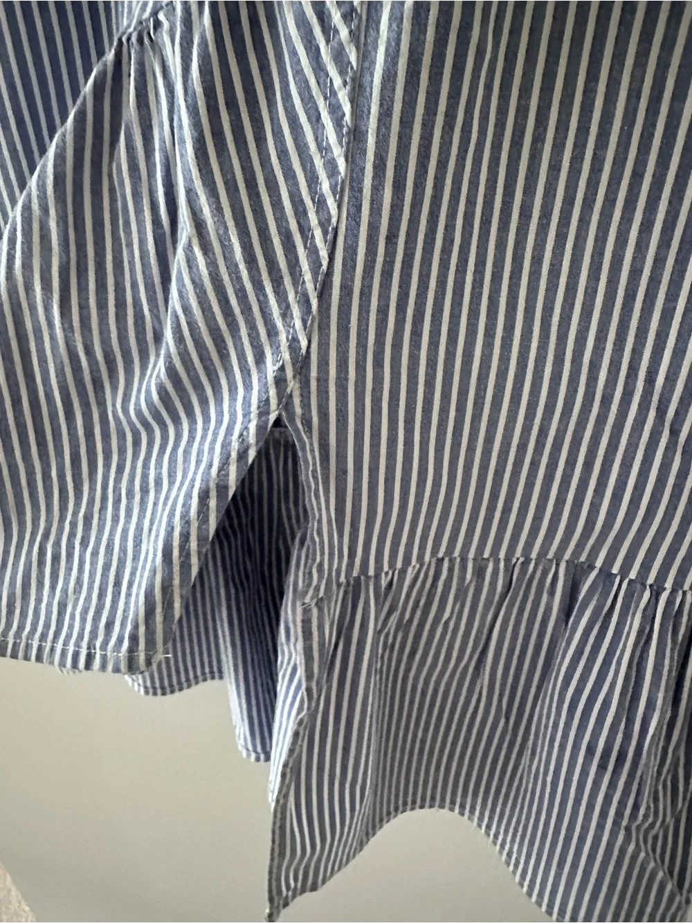 Striped Blue Button-Front Midi Skirt with Ruffle Hem